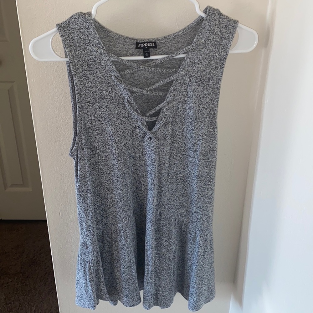 Express Grey Lace Up Peplum Top Size Medium